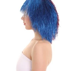 FLAGWIGS Women's Red Silver And Blue All Tinsel Bob | Sparkly Celebrity Halloween Wig | Premium Capless Cap