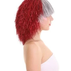 FLAGWIGS Women's Red Silver And Blue All Tinsel Bob | Sparkly Celebrity Halloween Wig | Premium Capless Cap