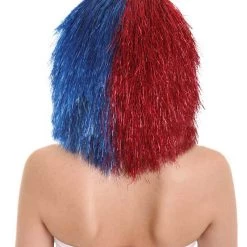 FLAGWIGS Women's Red Silver And Blue All Tinsel Bob | Sparkly Celebrity Halloween Wig | Premium Capless Cap