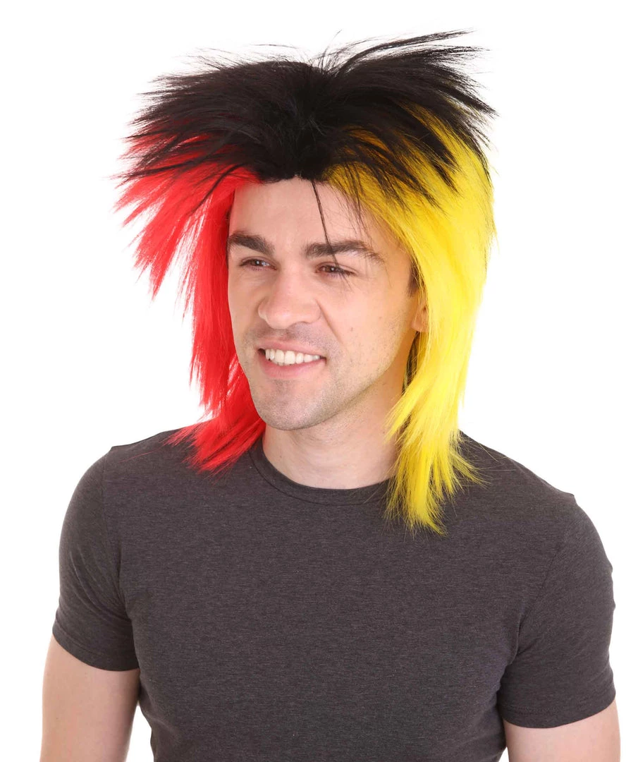 HPO Sport Party Mens Mullet Wig | Red Yellow Black Wig | Premium Breathable Capless Cap Men's