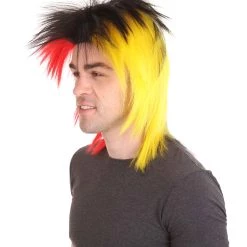 HPO Sport Party Mens Mullet Wig | Red Yellow Black Wig | Premium Breathable Capless Cap Men's