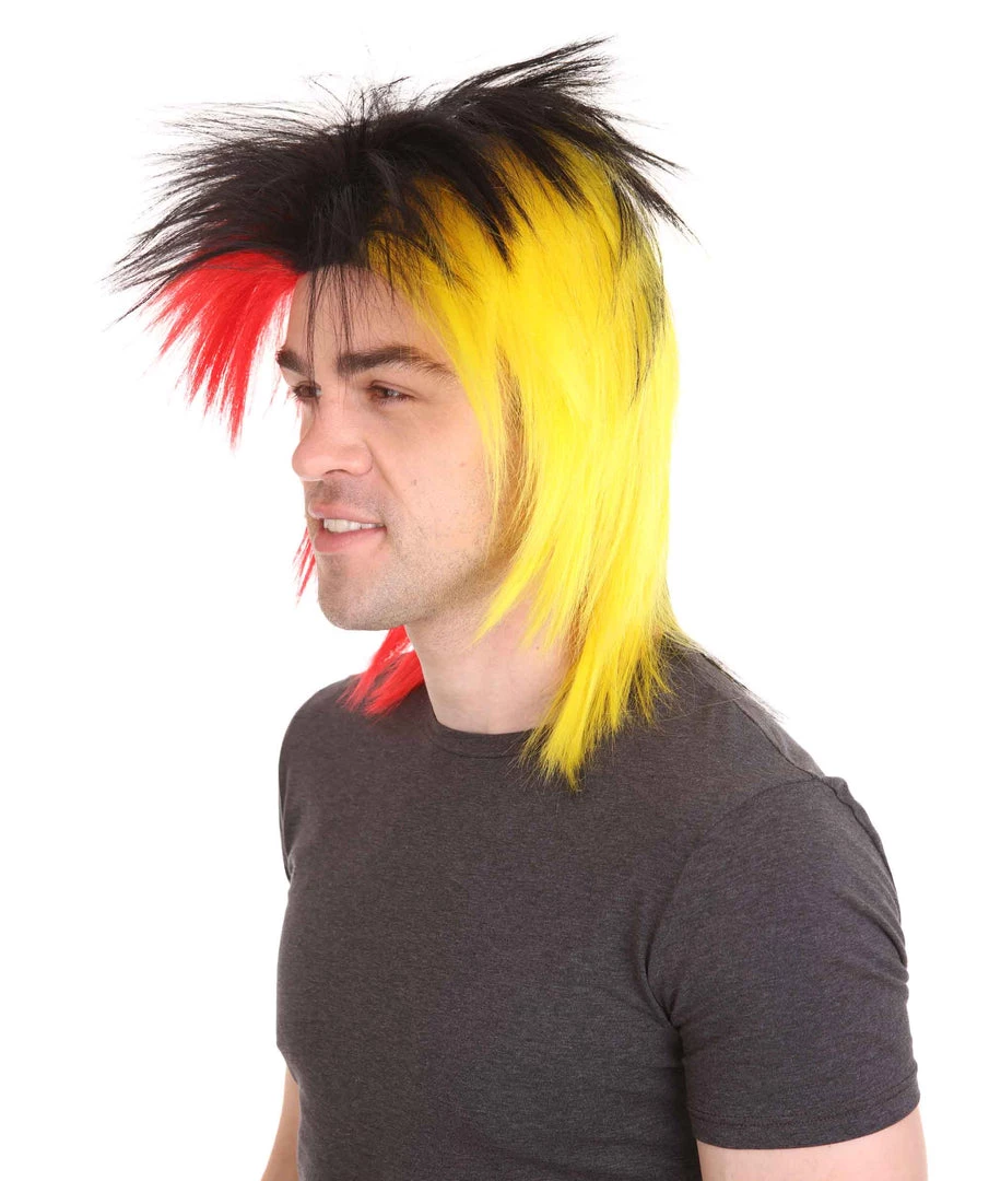 HPO Sport Party Mens Mullet Wig | Red Yellow Black Wig | Premium Breathable Capless Cap Men's