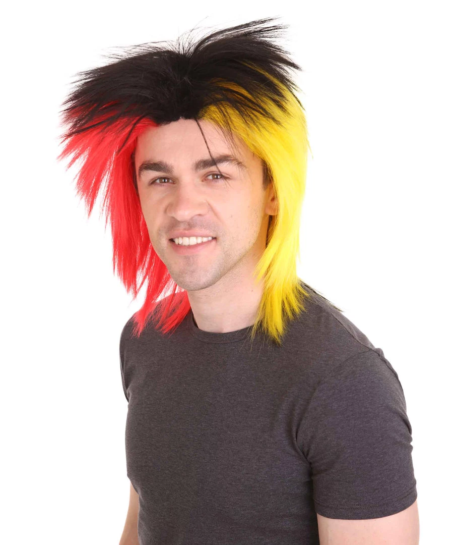 HPO Sport Party Mens Mullet Wig | Red Yellow Black Wig | Premium Breathable Capless Cap Men's