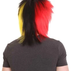 HPO Sport Party Mens Mullet Wig | Red Yellow Black Wig | Premium Breathable Capless Cap Men's