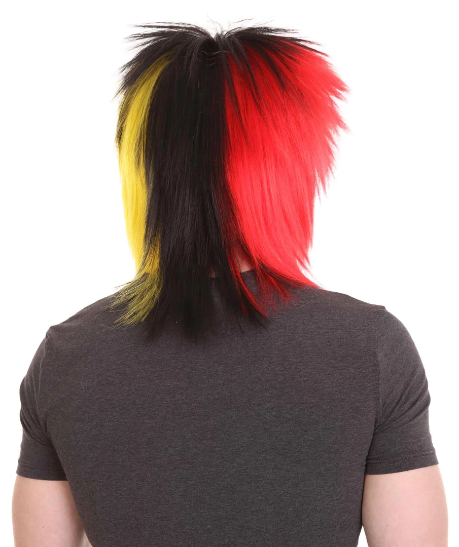 HPO Sport Party Mens Mullet Wig | Red Yellow Black Wig | Premium Breathable Capless Cap Men's