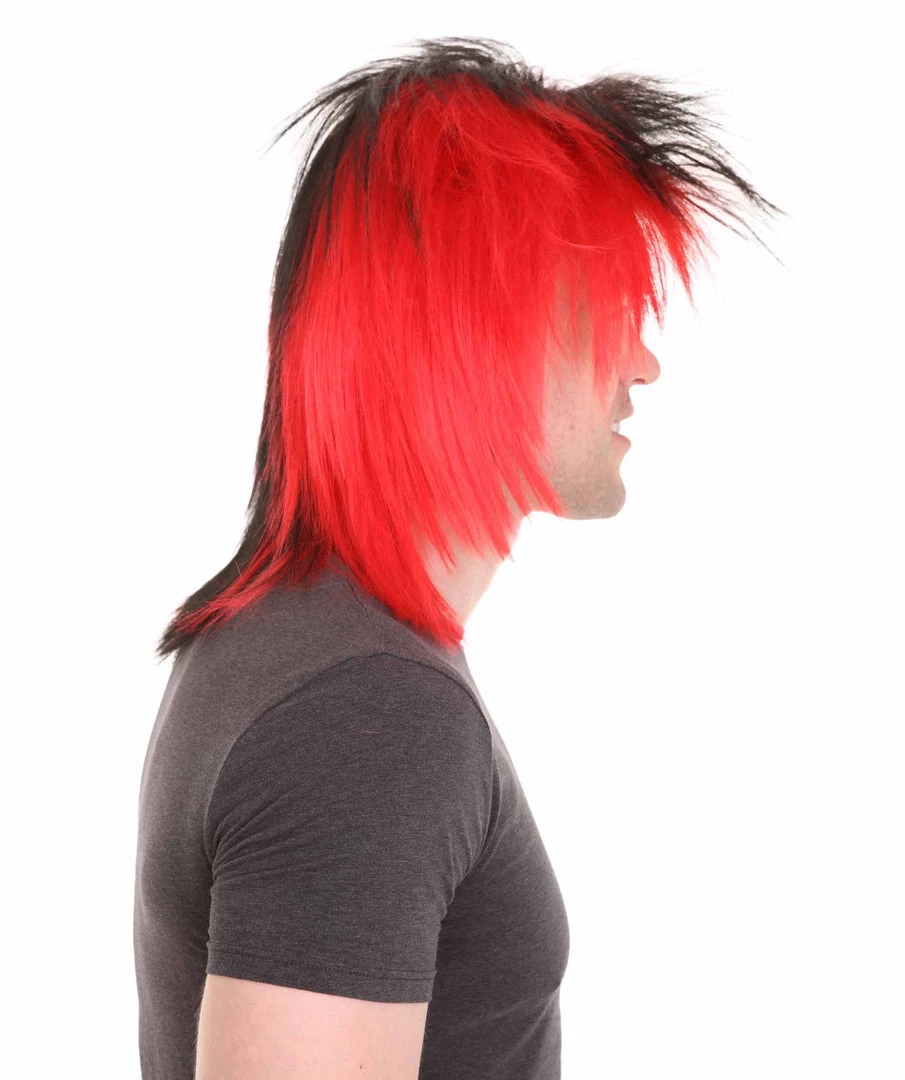 HPO Sport Party Mens Mullet Wig | Red Yellow Black Wig | Premium Breathable Capless Cap Men's