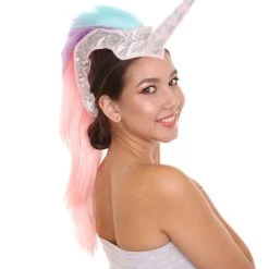 PRYZM Unicorn Headdress | Womens Long Colorful Majestic Unicorn Mohawk Headpiece | Breathable Cap Design