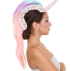 PRYZM Unicorn Headdress | Womens Long Colorful Majestic Unicorn Mohawk Headpiece | Breathable Cap Design
