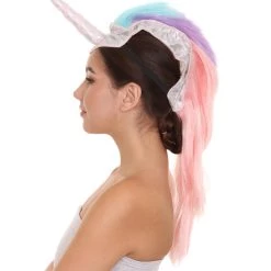 PRYZM Unicorn Headdress | Womens Long Colorful Majestic Unicorn Mohawk Headpiece | Breathable Cap Design