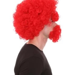 HPO Men's Afro Wig With Eyebrow Full Mustache And Beard Set Red | Halloween Wig