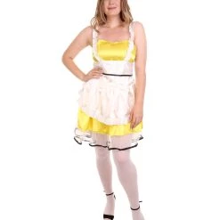 HPO Adult Women's Sexy French Maid Uniform Costume | Light Yellow Cosplay Costume