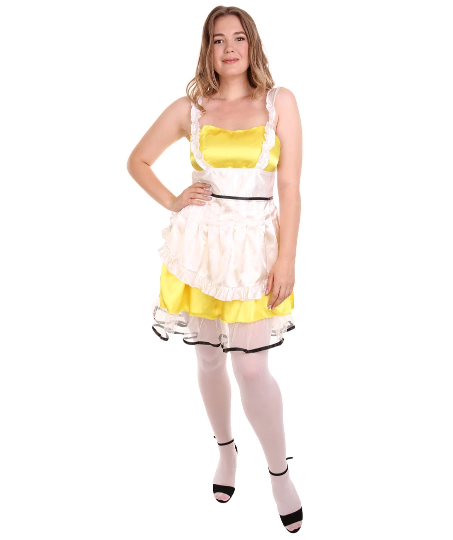 HPO Adult Women's Sexy French Maid Uniform Costume | Light Yellow Cosplay Costume