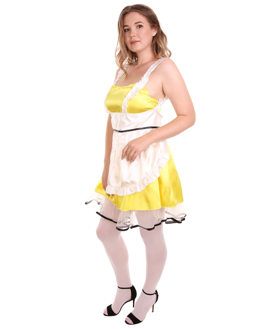HPO Adult Women's Sexy French Maid Uniform Costume | Light Yellow Cosplay Costume