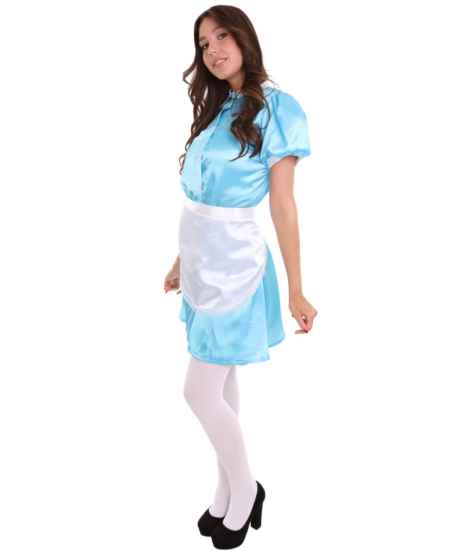 HPO Adult Women's French Apron Maid Uniform Costume | Lake Blue Cosplay Costume