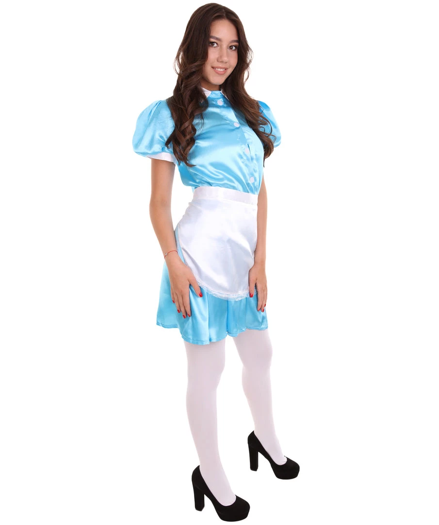 HPO Adult Women's French Apron Maid Uniform Costume | Lake Blue Cosplay Costume