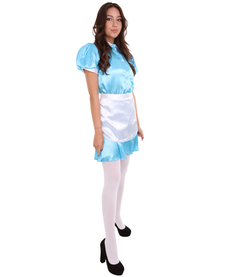 HPO Adult Women's French Apron Maid Uniform Costume | Lake Blue Cosplay Costume