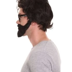 HPO Crime TV | Men's Medium Length Side Part Black Straight Bearded Cosplay Wig With Black Glasses