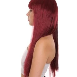 HPO Long Black And Red Womens Wig | Movie Character Cosplay Halloween Wig | Premium Breathable Capless Cap