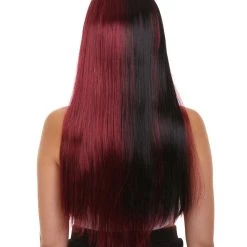HPO Long Black And Red Womens Wig | Movie Character Cosplay Halloween Wig | Premium Breathable Capless Cap