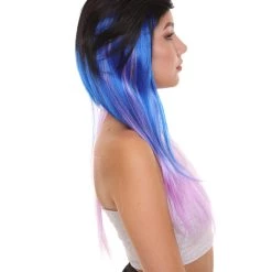 HPO Black Purple And Blue Raving Womens Wig | Cosplay Halloween Wig | Premium Breathable Capless Cap Women's