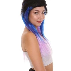 HPO Black Purple And Blue Raving Womens Wig | Cosplay Halloween Wig | Premium Breathable Capless Cap Women's
