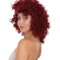 HPO Dancehall Diva Womens Wig | Burgundy Curly Character Cosplay Halloween Wig | Premium Breathable Capless Cap