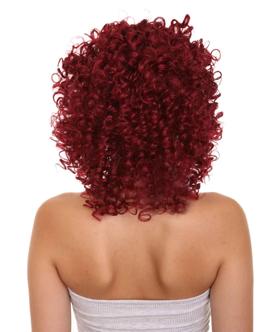 HPO Dancehall Diva Womens Wig | Burgundy Curly Character Cosplay Halloween Wig | Premium Breathable Capless Cap