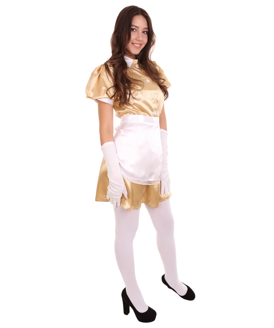 HPO Adult Women's French Apron Maid Dress Uniform Costume | Gold Cosplay Costume