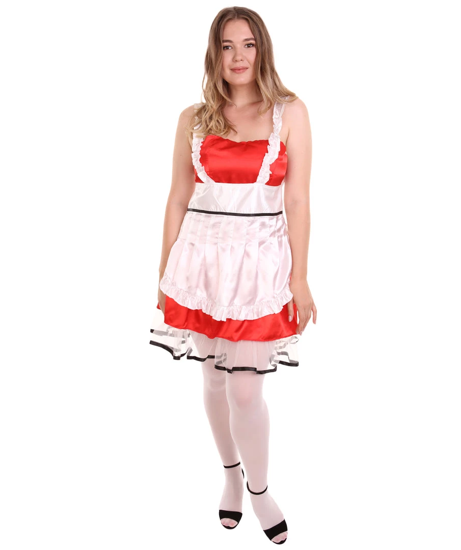 HPO Adult Women's Sexy French Maid Uniform Costume | Red Cosplay Costume
