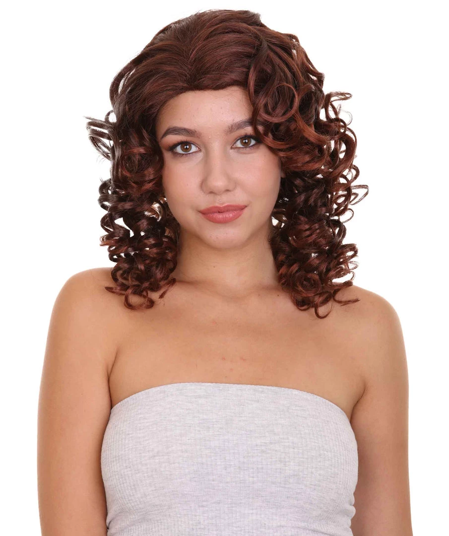 HPO Dancing Queen Womens Wig | Brown Curly Character Cosplay Halloween Wig | Premium Breathable Capless Cap Women's