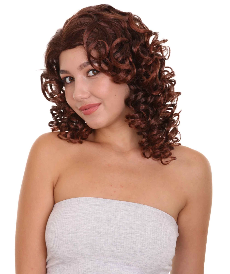 HPO Dancing Queen Womens Wig | Brown Curly Character Cosplay Halloween Wig | Premium Breathable Capless Cap Women's