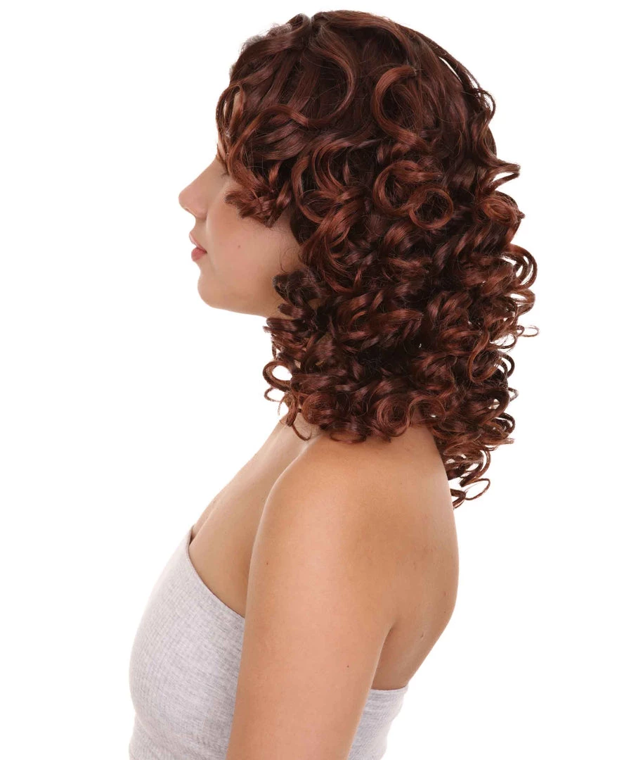 HPO Dancing Queen Womens Wig | Brown Curly Character Cosplay Halloween Wig | Premium Breathable Capless Cap Women's