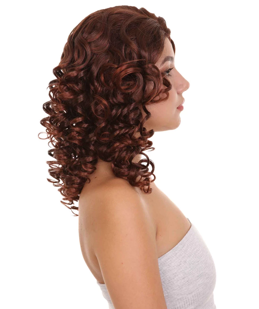 HPO Dancing Queen Womens Wig | Brown Curly Character Cosplay Halloween Wig | Premium Breathable Capless Cap Women's