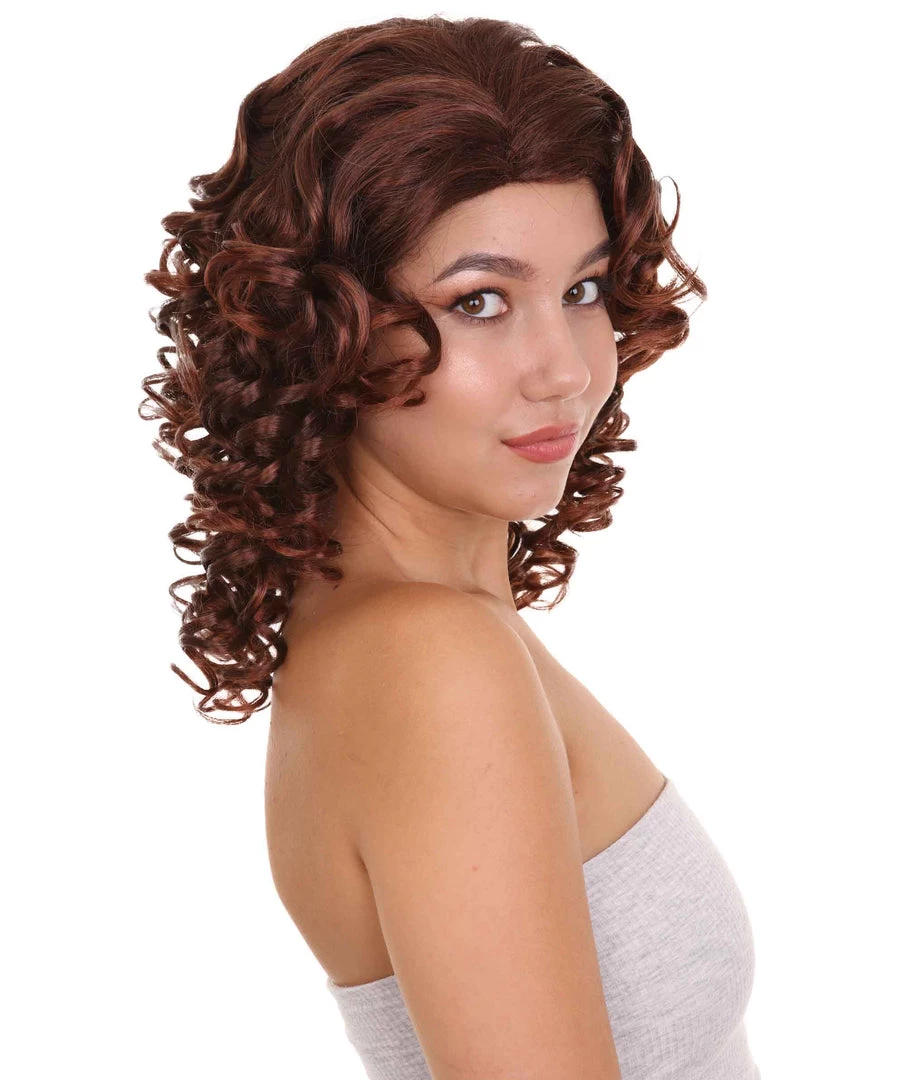 HPO Dancing Queen Womens Wig | Brown Curly Character Cosplay Halloween Wig | Premium Breathable Capless Cap Women's