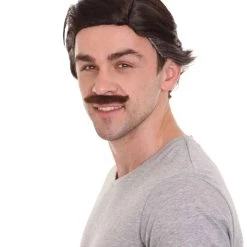 HPO Movie Day Of The Dead Mens Wig And Mustache Set | Premium Breathable Capless Cap Men's
