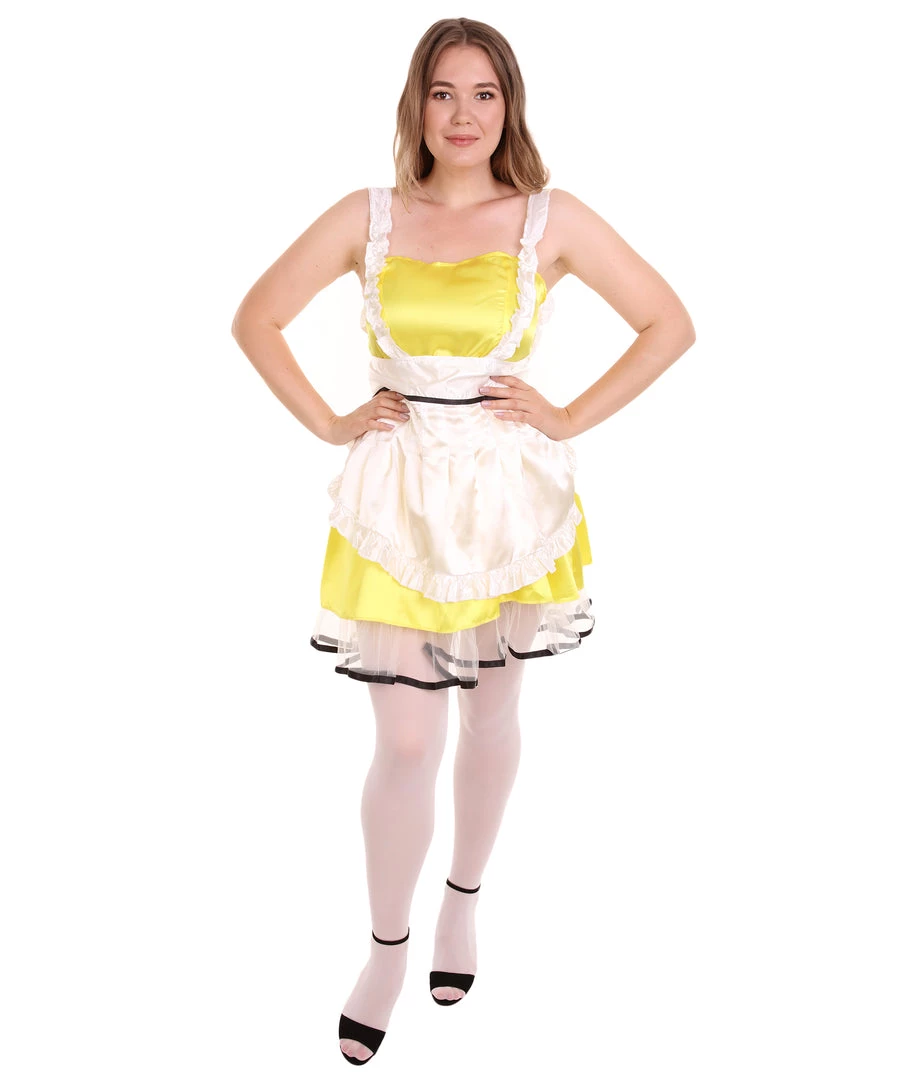 HPO Adult Women's Sexy French Maid Uniform Costume | Yellow Cosplay Costume