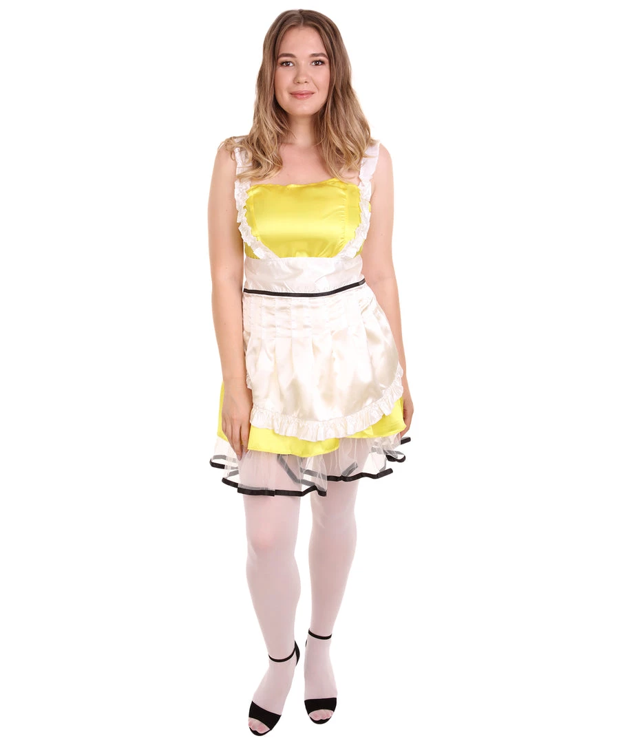 HPO Adult Women's Sexy French Maid Uniform Costume | Yellow Cosplay Costume