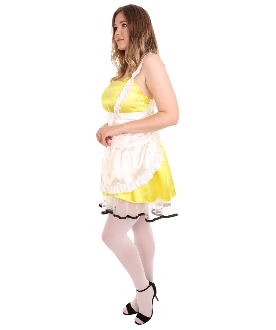 HPO Adult Women's Sexy French Maid Uniform Costume | Yellow Cosplay Costume