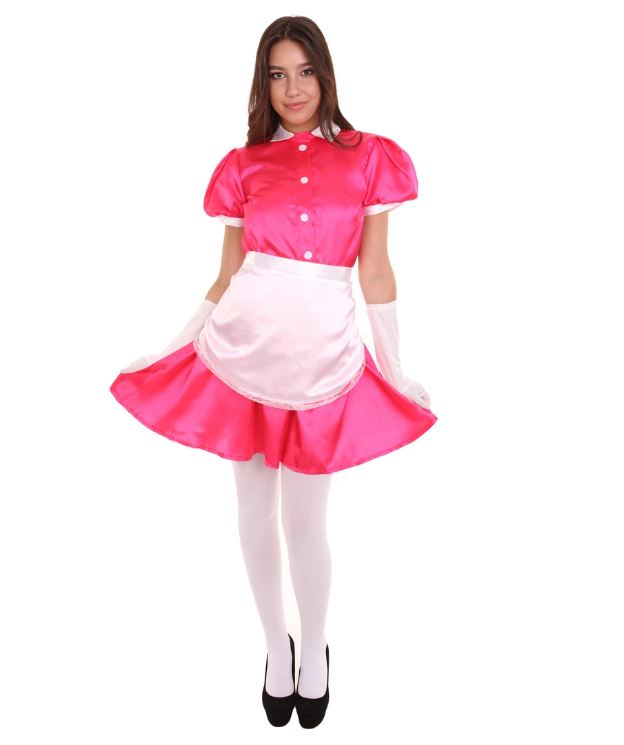 HPO Adult Women's French Apron Maid Uniform Costume | Pink Cosplay Costume