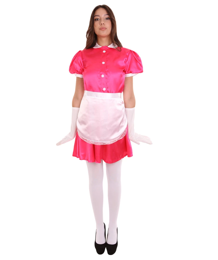 HPO Adult Women's French Apron Maid Uniform Costume | Pink Cosplay Costume