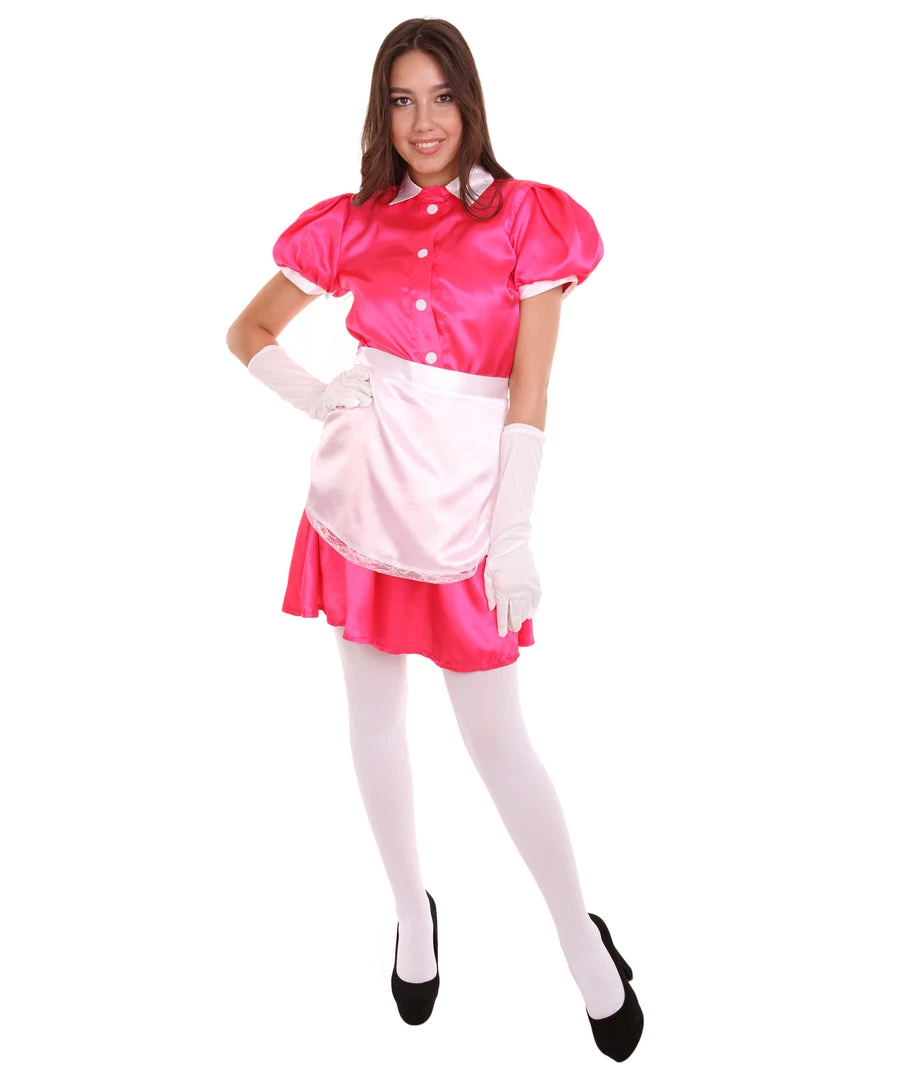 HPO Adult Women's French Apron Maid Uniform Costume | Pink Cosplay Costume