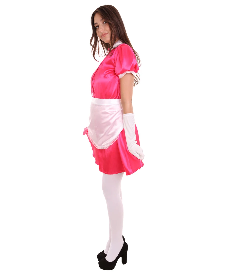 HPO Adult Women's French Apron Maid Uniform Costume | Pink Cosplay Costume