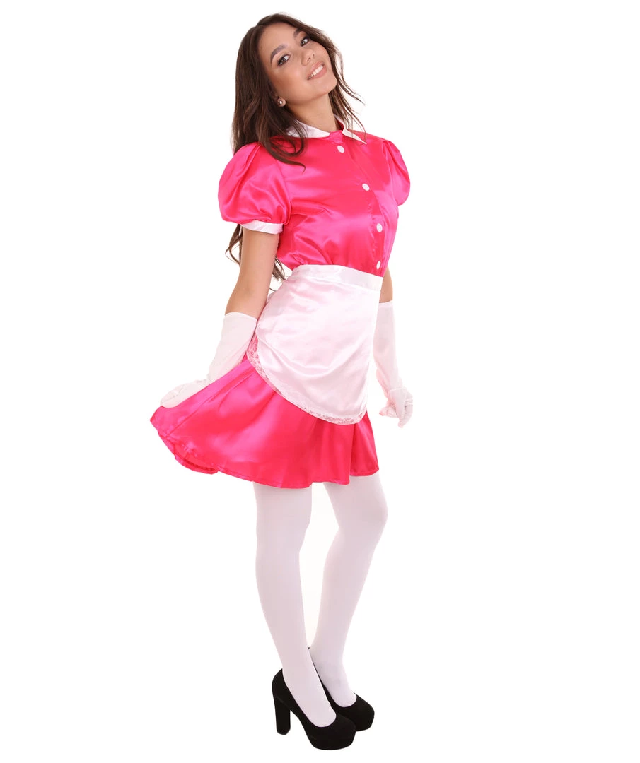 HPO Adult Women's French Apron Maid Uniform Costume | Pink Cosplay Costume