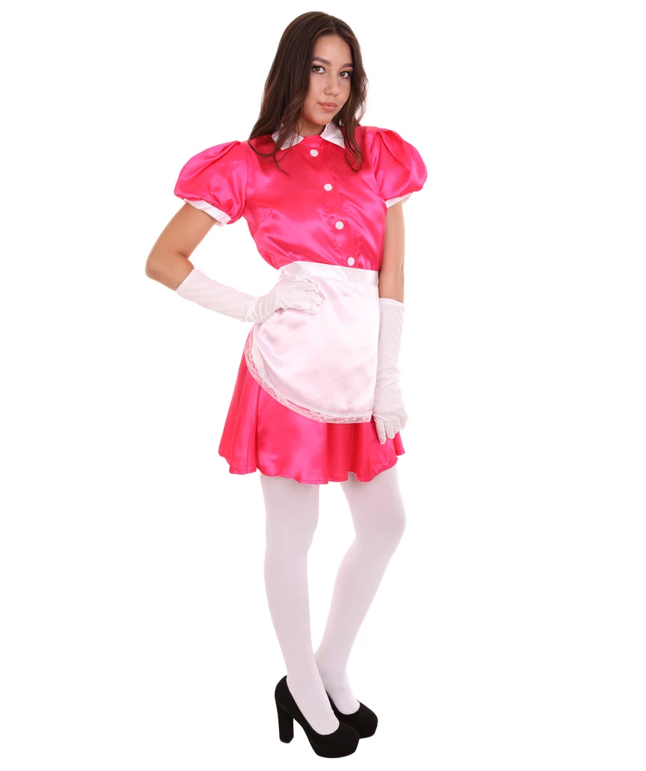 HPO Adult Women's French Apron Maid Uniform Costume | Pink Cosplay Costume