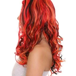 HPO Red Multicolor Womens Wig | Long Curly Party Ready Fancy Cosplay Halloween Wig | Premium Breathable Capless Cap