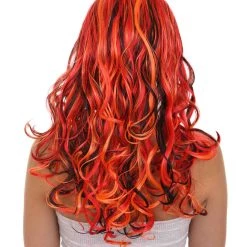 HPO Red Multicolor Womens Wig | Long Curly Party Ready Fancy Cosplay Halloween Wig | Premium Breathable Capless Cap