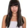 HPO Egyptian Princess Womens Wig | Gold Striped Long Black MId Eastern Queen Halloween Wig | Premium Breathable Capless Cap