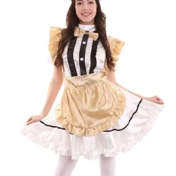 HPO Adult Women's Anime Cosplay French Maid Fancy Uniform Costume | Gold Cosplay Costume