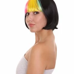 HPO Women's Pop Rainbow Bang Bob Womens Wig | Colorful Party Ready Fancy Cosplay Halloween Wig | Premium Breathable Capless Cap