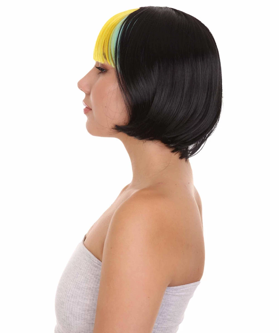 HPO Women's Pop Rainbow Bang Bob Womens Wig | Colorful Party Ready Fancy Cosplay Halloween Wig | Premium Breathable Capless Cap